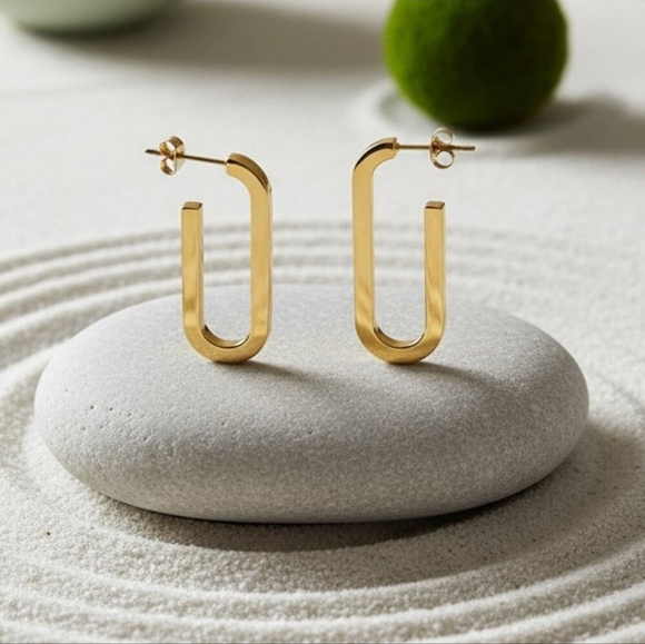 NKULTD Jewelry - Sleek 18K Gold Plated Stainless Steel Modern U-Shape Statement Earrings